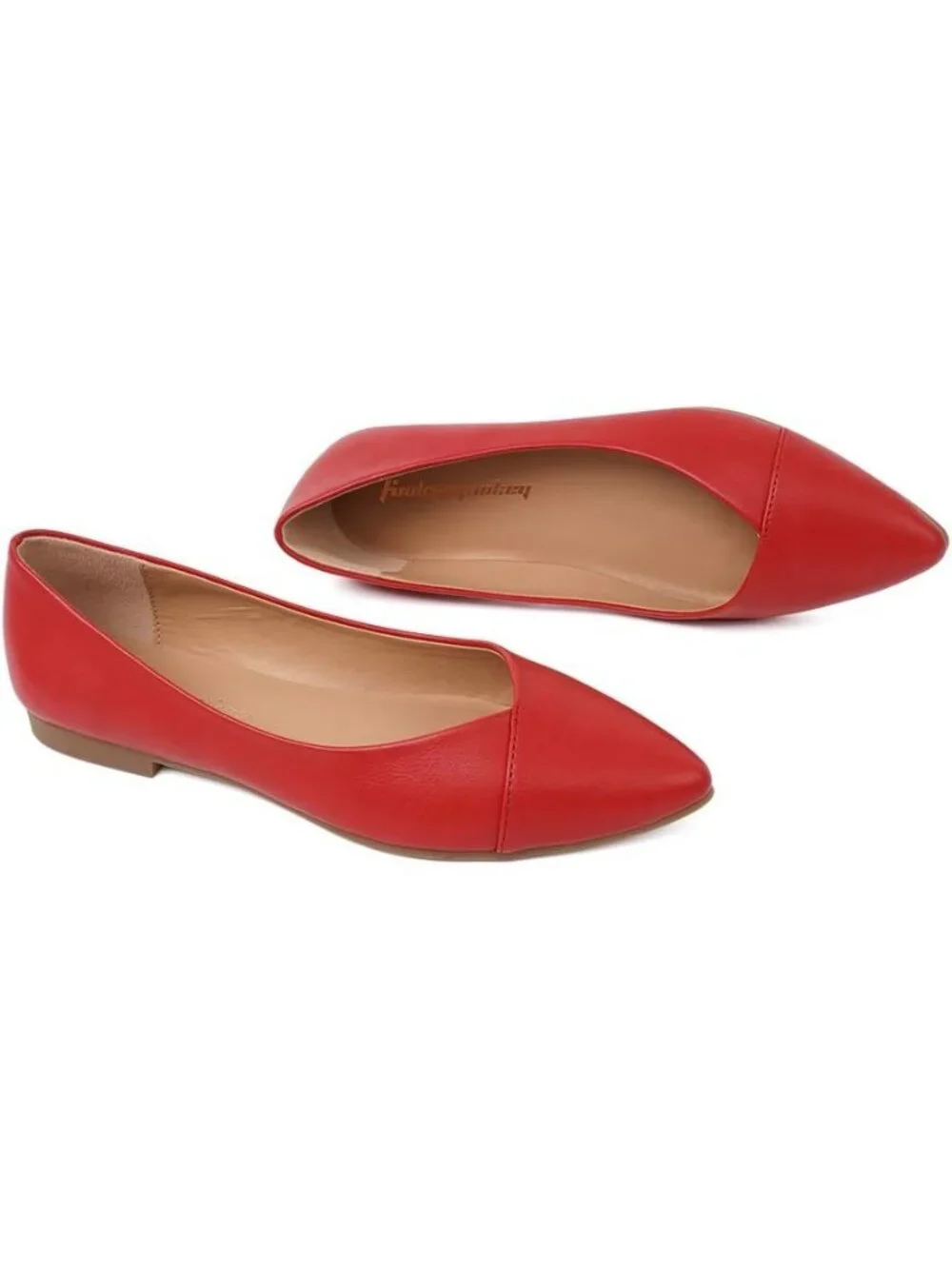 FUNKYMONKEY Women's Red Faux Leather Pointed Toe Slip On Ballet Low Heel Flats